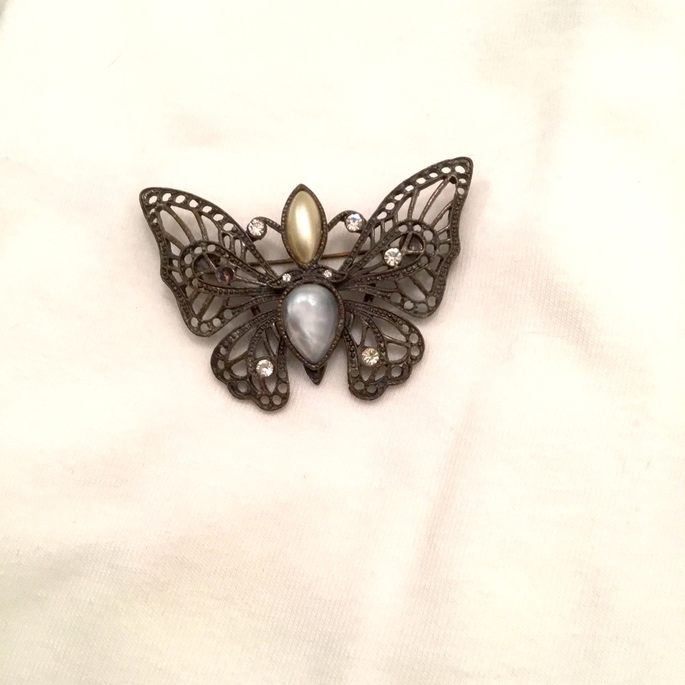 Marcasite Butterfly Brooch with White Stones